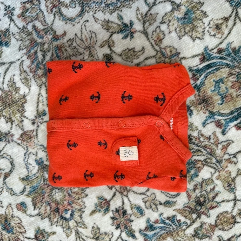 Y2K Carter’s Newborn Nautical Anchor Print Button Snap Romper One Piece Footless